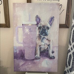 Purple French Bulldog with Stanley Tumbler Canvas Art